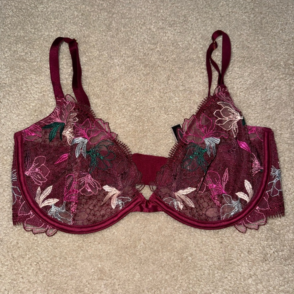 Victoria's Secret Burgundy Floral Lace Bra
